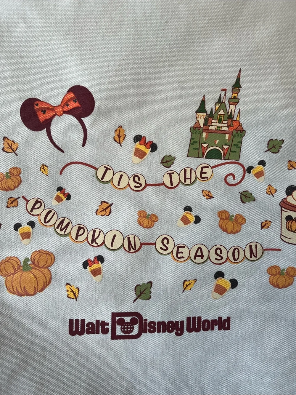 NEW~Disney Cream Tote with Autumn Pumpkin & Castle Artwork
